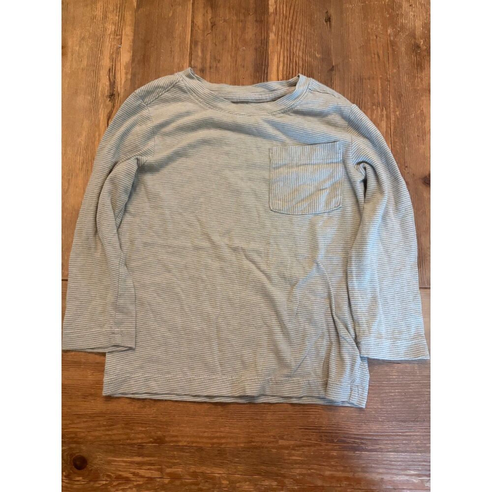 Cat & Jack 3T Gray Green Striped Long Sleeve Pocket T-Shirt